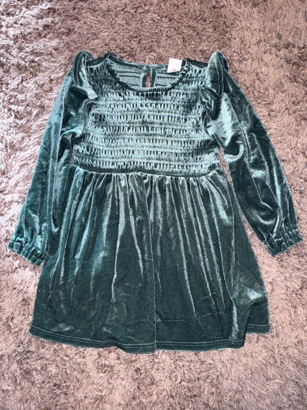 Old Navy Green Velvet Smocked Dress